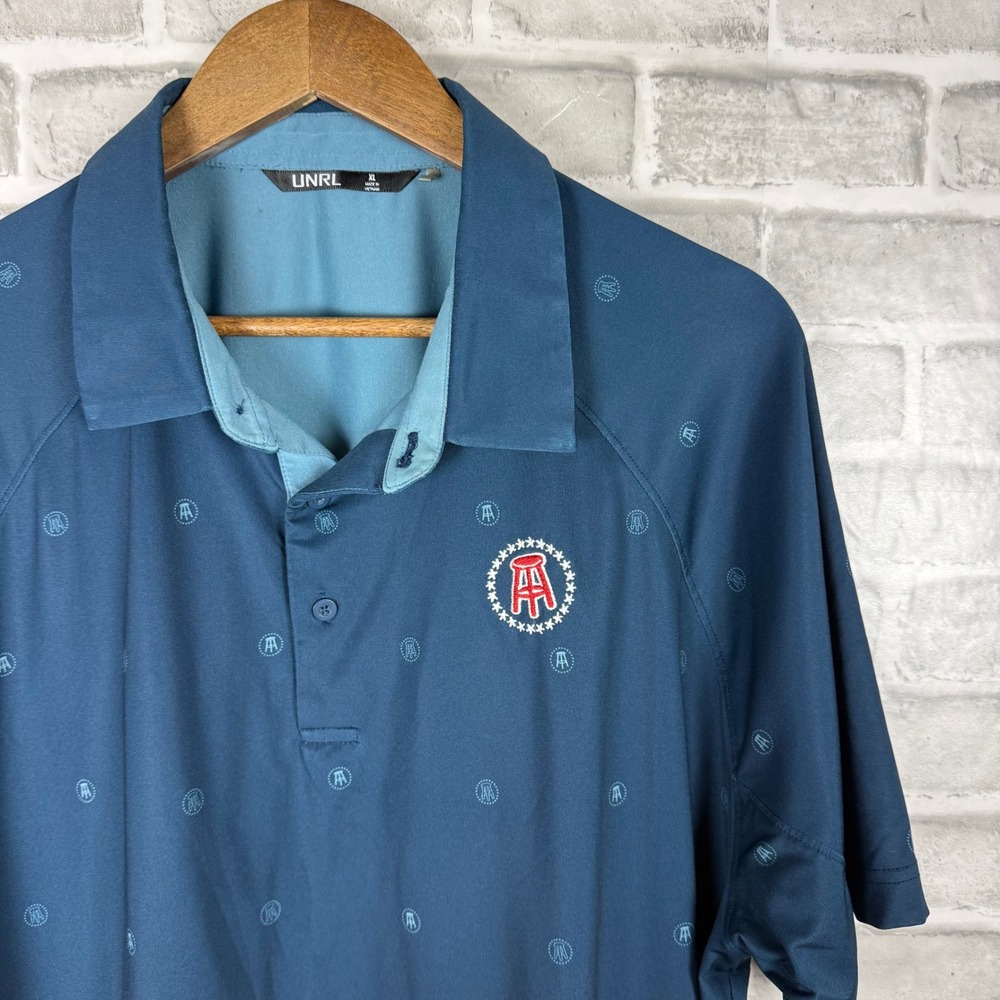 UNRL Barstool Sports Mens XL Golf Polo Shirt Navy Blue Logo Print Performance